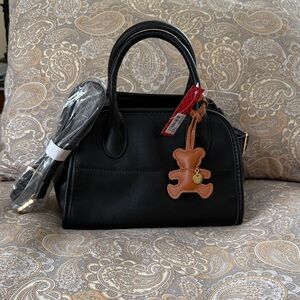 Kelly & Katie Black Handbag with Brown Bear Charm
